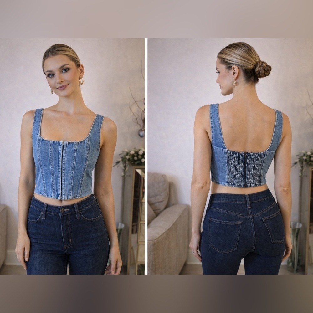 Alice + Olivia Denim Blue Crop Top 4
